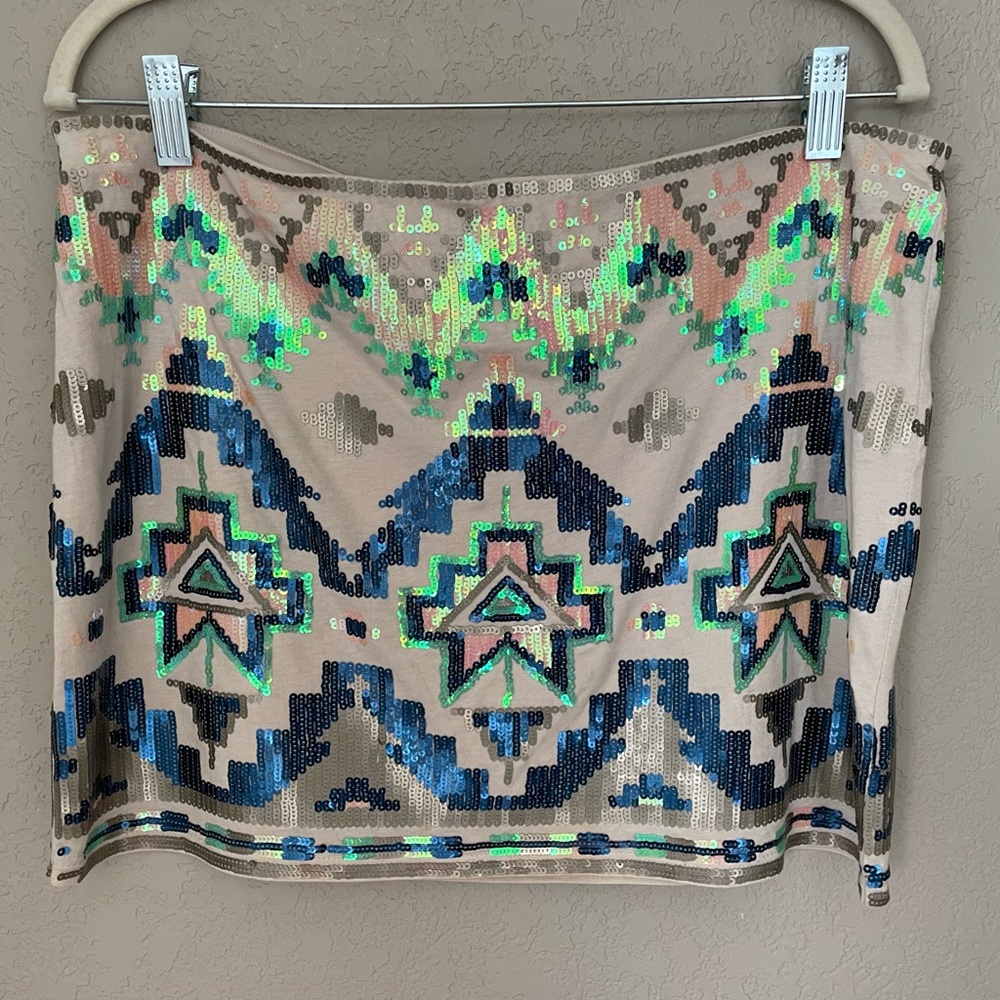 Express Sequin Geometric Mini Skirt